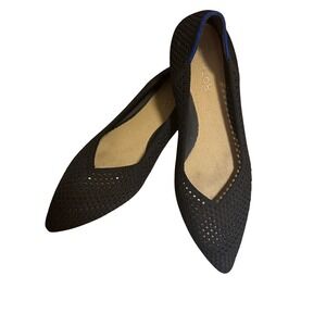 Rothys The Point Black Perforated Knit Flats Signature Blue Halo, sz 10.5